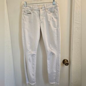 MOTHER White Distressed Ankle Jeans,Size 29